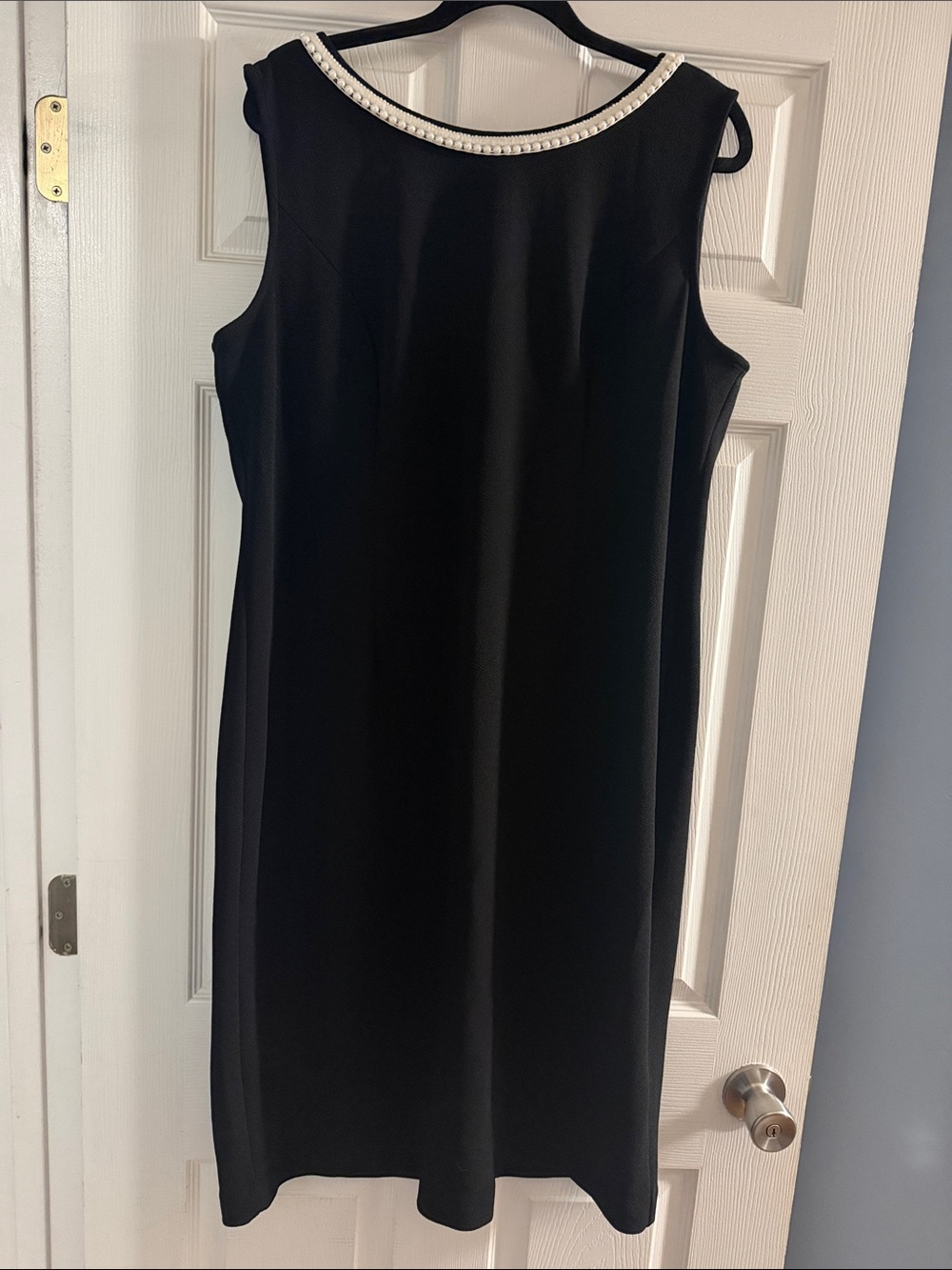 Pearl-Trim Black Sleeveless Midi Dress